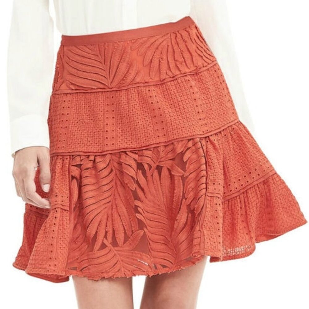 Banana Republic Heritage Collection Orange Lace Tiered A-Line Skirt Sz 12